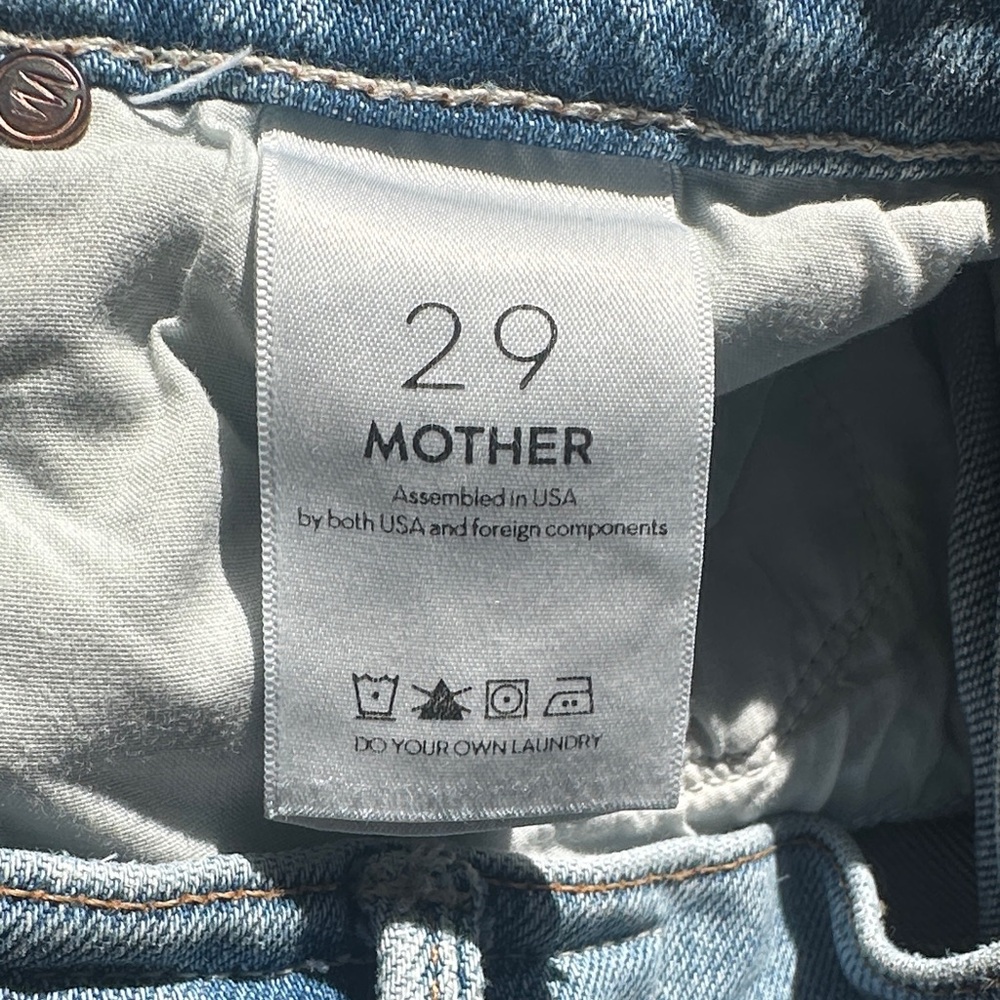 MOTHER Light Blue Straight Leg Jeans with Distressed Knees - Picture 6 of 7